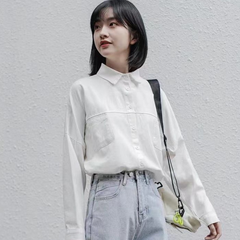 Áo Sơ Mi Trắng Dáng Rộng Phong Cách retro Hồng Kông Thời Trang Mùa Xuân Mới Cho Nữ