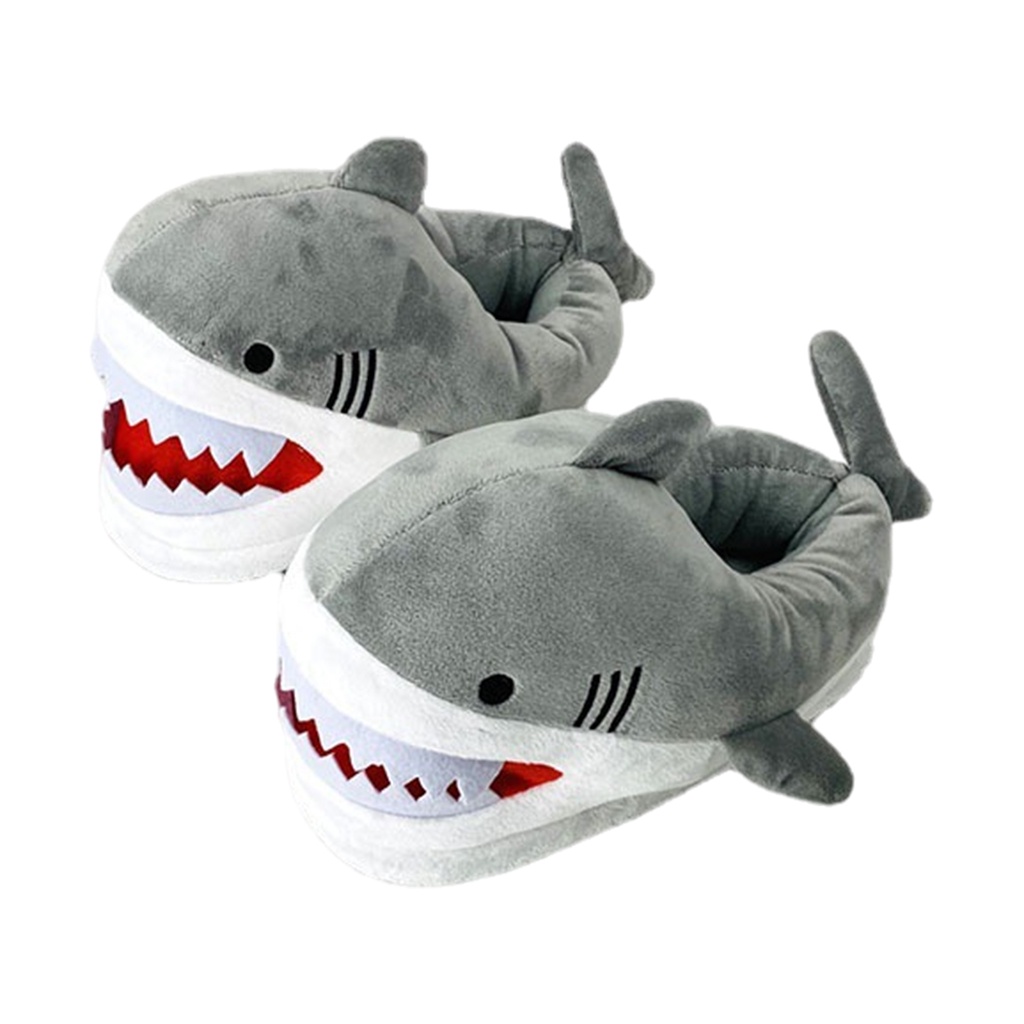 Dép bông dày phối lông mềm mại hình cá mập giữ ấm mùa đông dành cho nam và nữ