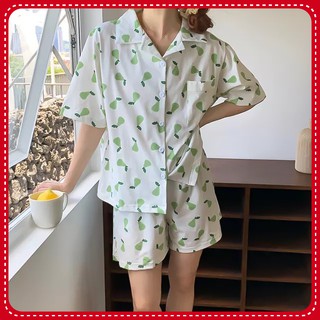 Đồ Ngủ Pijama Ngắn Tay, Bộ Ngủ Họa Tiết Trái Lê Ulzzang Hot Trend