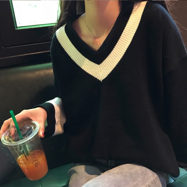 Áo Len Cổ V Form Rộng Hàn Quốc Áo Dệt Kim Tay Dài dáng rộng ulzzang Quảng Châu | BigBuy360 - bigbuy360.vn