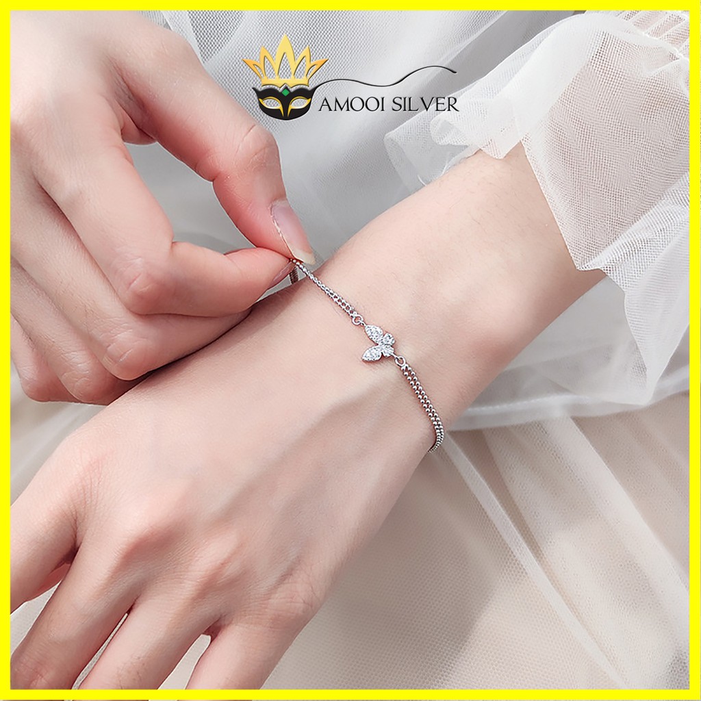Lắc tay bạc S925 dây đôi bướm nạm đá - Amooi Silver AT89