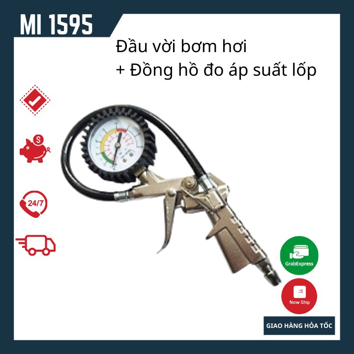 Đầu vòi bơm oto xe máy + Kiêm đồng hồ đo áp suất lốp - Hàng xịn nhập khẩu