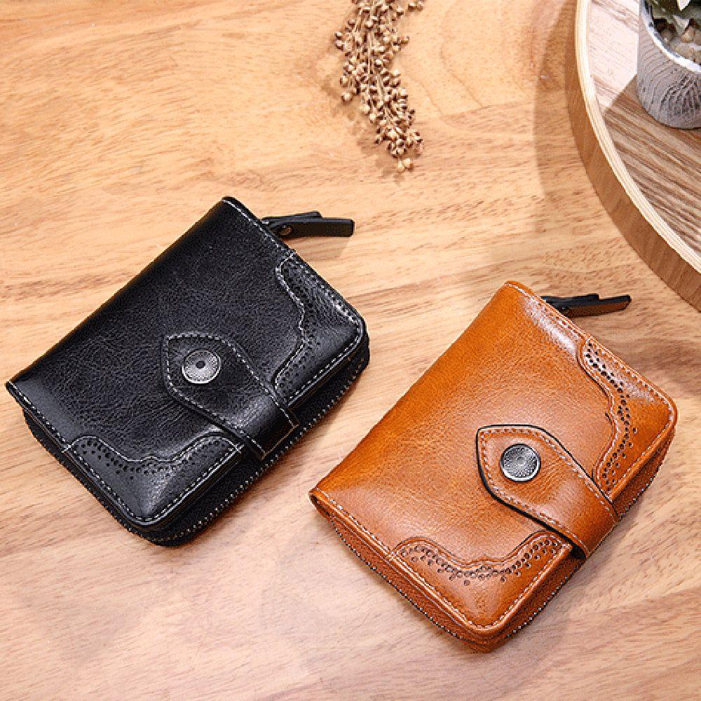 MIHAN1 Ví Da Sáp Dầu Ngắn Đa Năng Thời Trang Cho Nữ