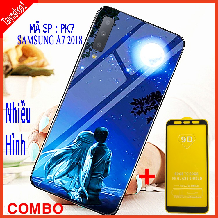 COMBO ỐP LƯNG SAMSUNG A7 2018 (ốp thế hệ kính 3D mới + tặng kính cường lực full màn hình)