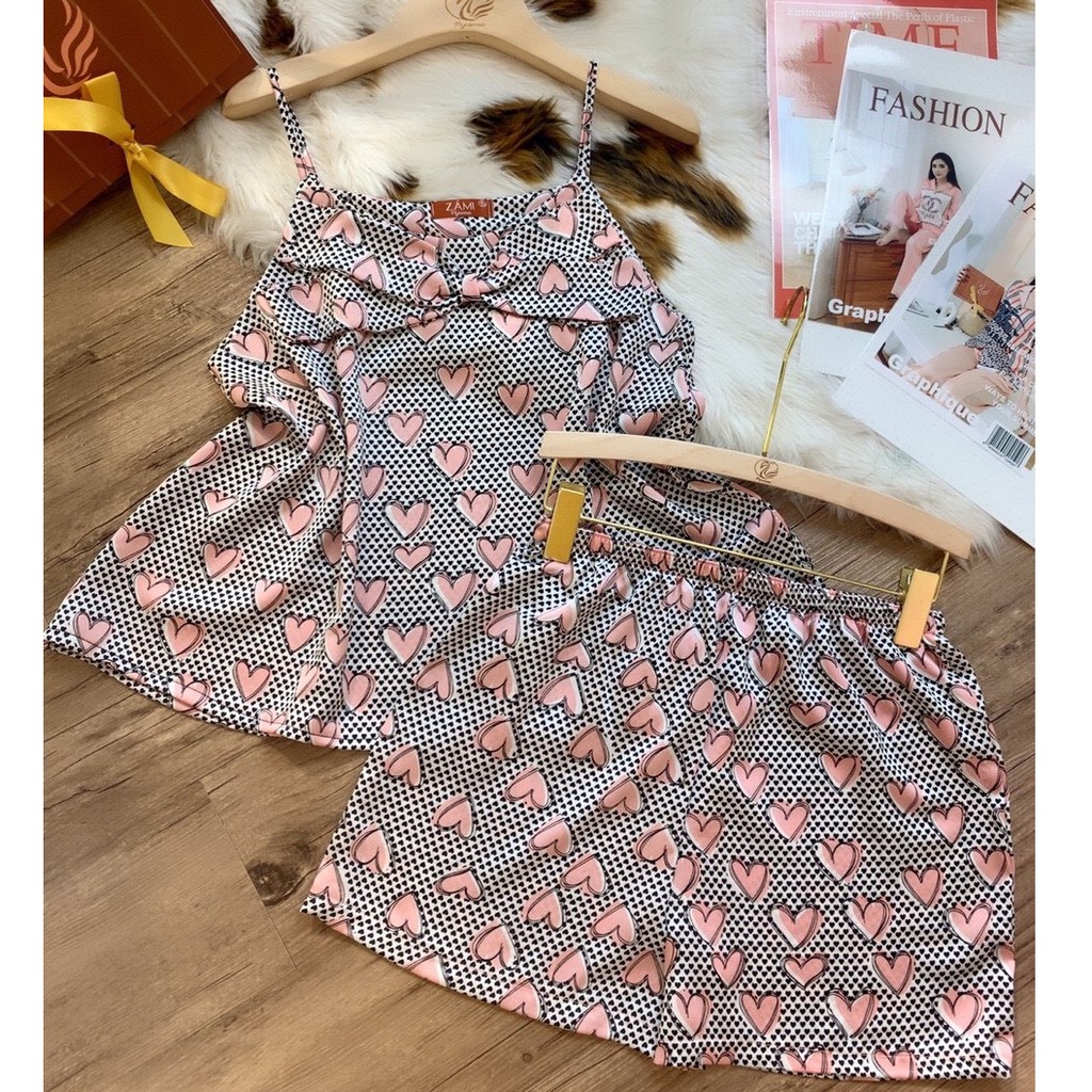 Bộ ngủ lụa hai dây thắt nơ cao cấp