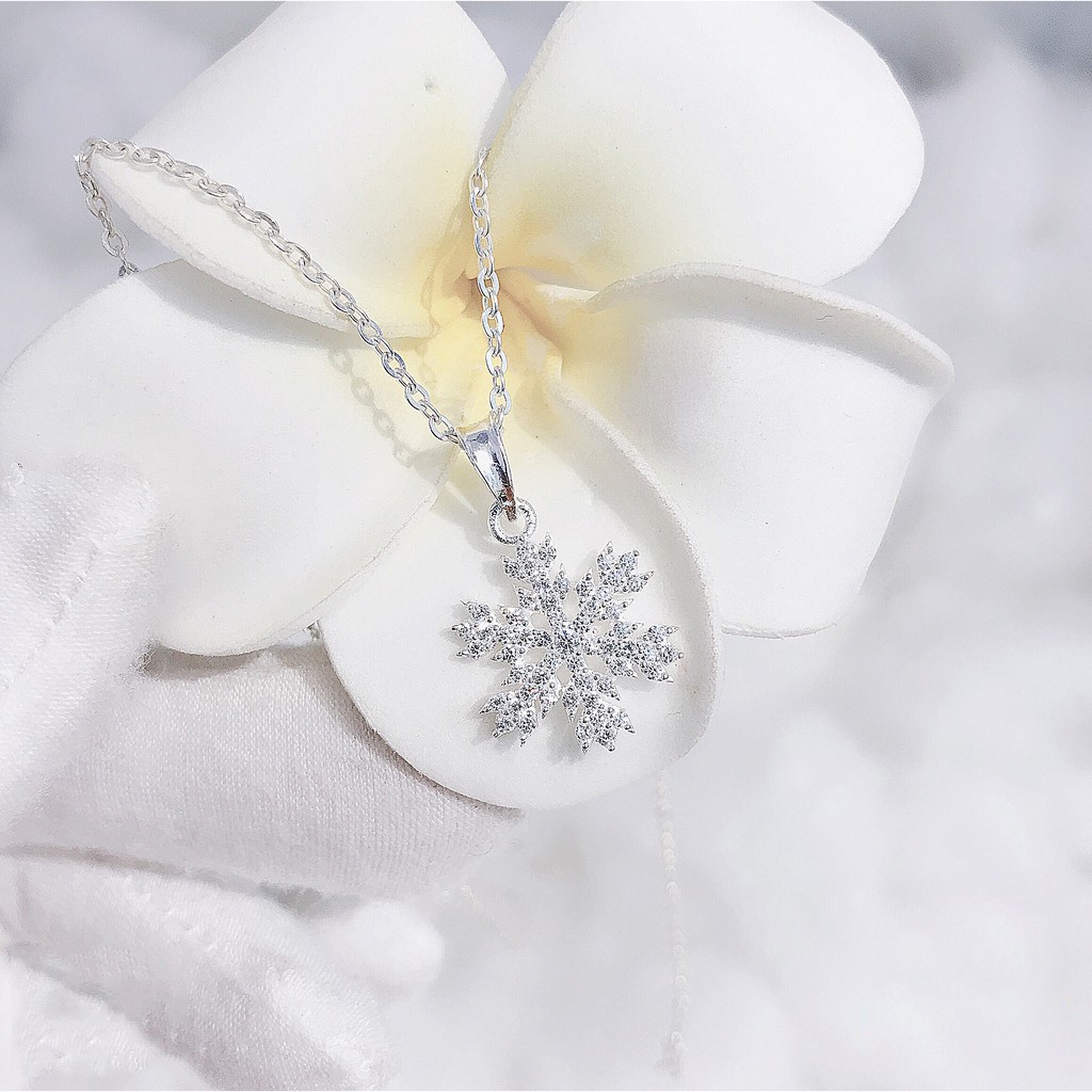 Vòng Cổ Bạc, Dây Chuyền Bạc Hoa Tuyết Lấp Lánh Nạm Đá Tấm Sang Trọng TNC JEWELLERY