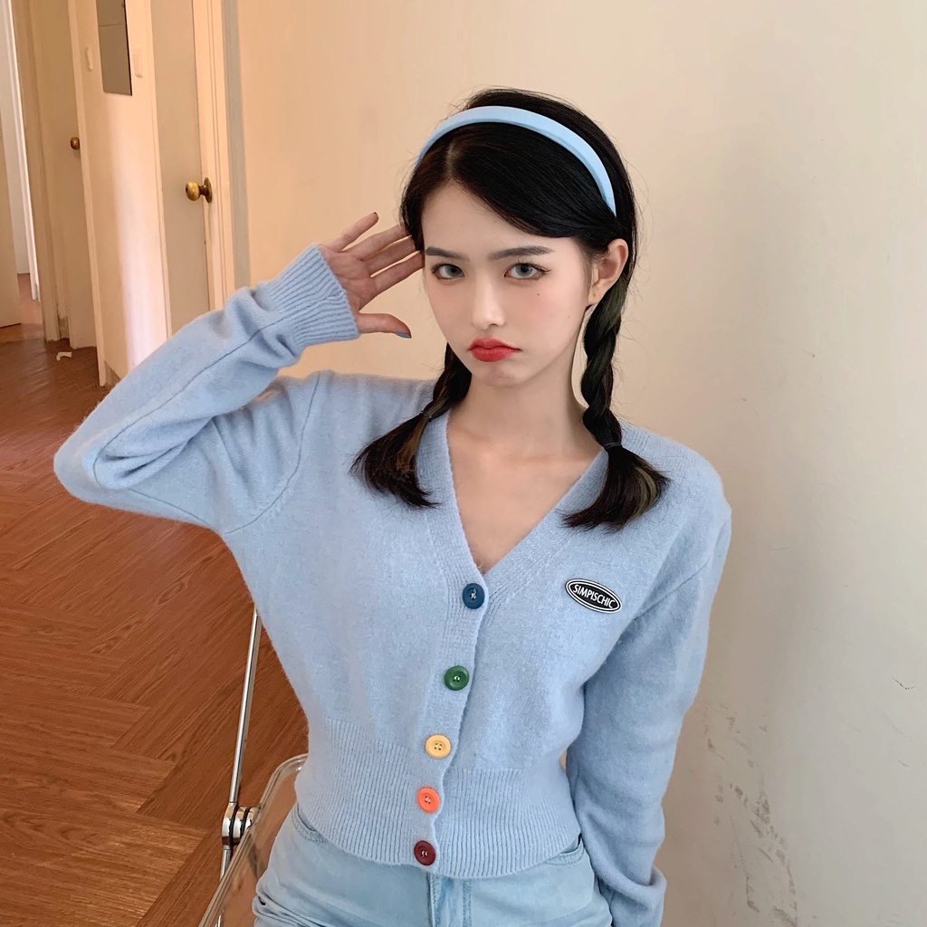 Áo Khoác Cardigan Dệt Kim Cổ Tim Xinh Xắn Thời Trang Cho Nữ