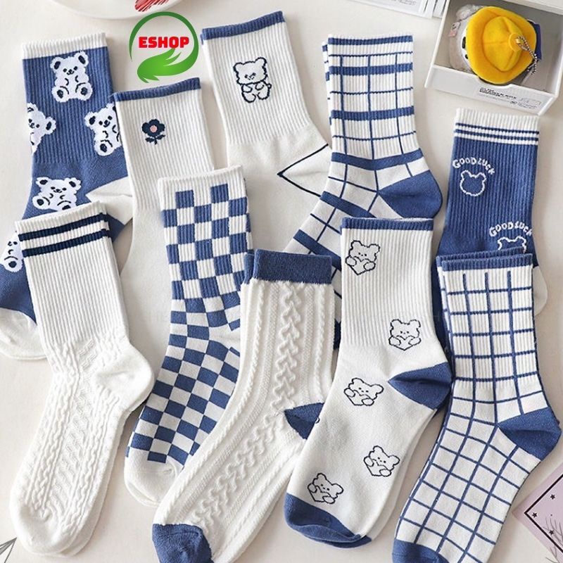 Tất cổ cao nữ nam chất vải Hàn mát thoáng khí  vớ cổ cao phong cách teen cá tính thun cotton ESHOP
