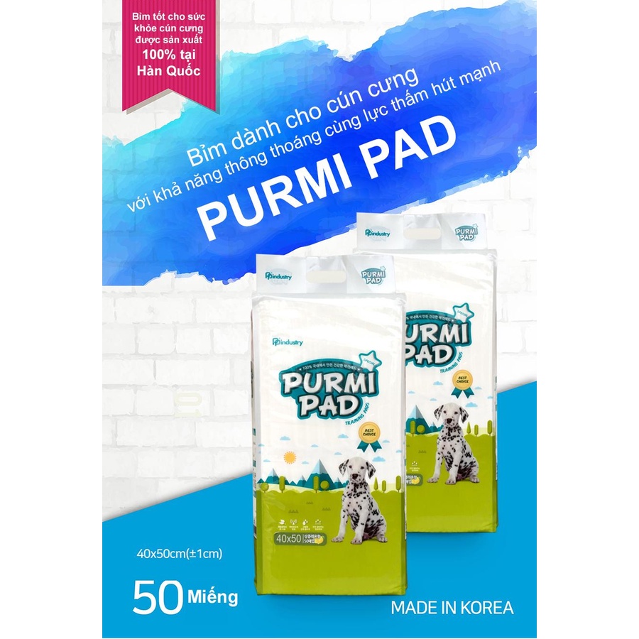 [GÍA SẬP SÀN] Purmi Pad- Miếng lót vệ sinh cho chó 50 miếng (40x50mm) – thấm hút mạnh, kháng khuẩn, không chất tẩy trắng