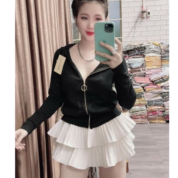 Áo Khoác Len thời trang thu đông Freeszie < 60kg Phối Dây Kéo 2 chiều