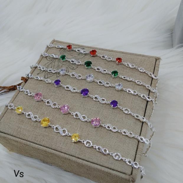 Lắc tay nữ bạc ta có gắn đá đủ màu xinh xắn- vòng đá phong thủy ms22/ Trang sức bạc JQN