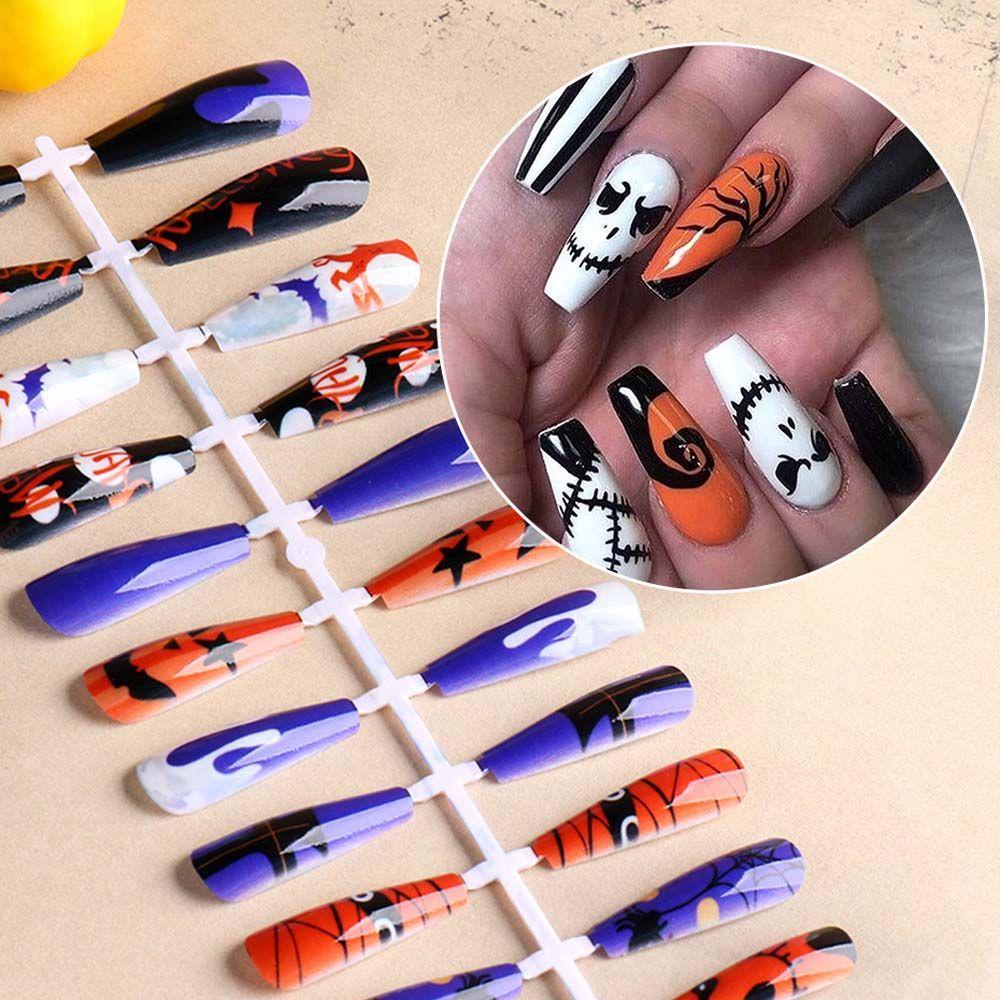 OCEANMAP Bộ Móng Tay Giả Hình Bí Ngô Kèm Vỏ Bọc Toàn Diện DIY