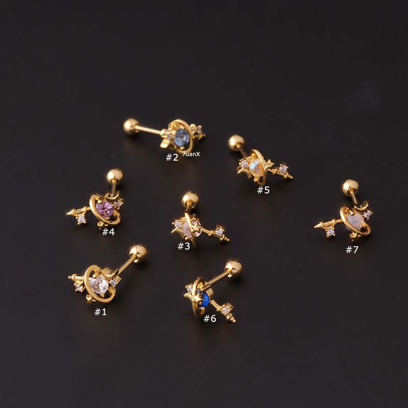 1 Khuyên Xỏ Tai Bằng Thép Không Gỉ Đính Đá zircon Thời Trang