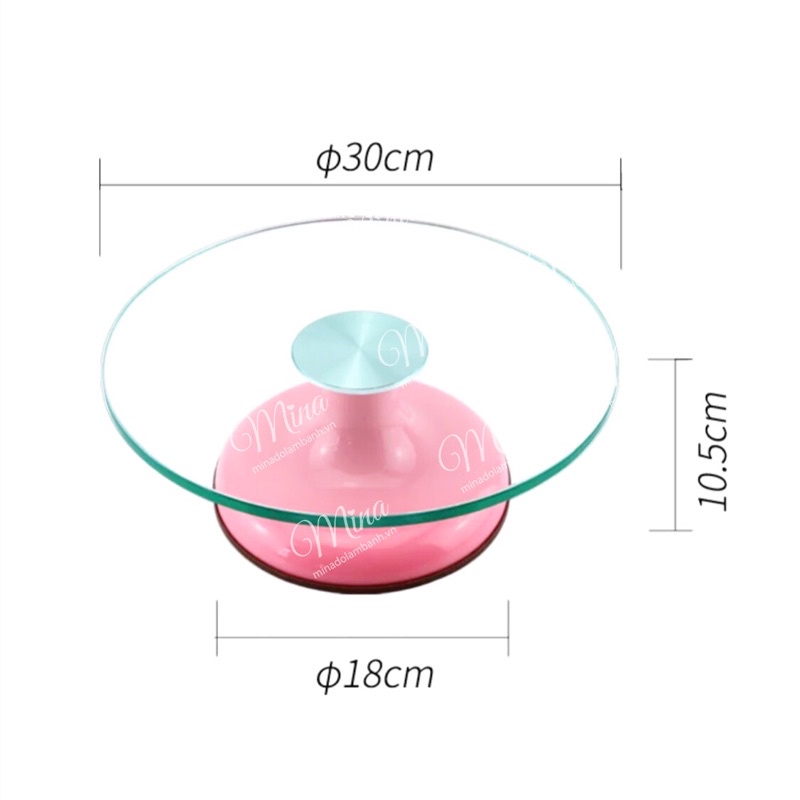 Bàn xoay Inox Mặt KÍNH trang trí bánh kem
