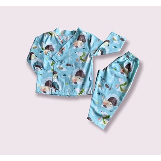Bộ Yukata dài tay chất Thô lụa cho bé