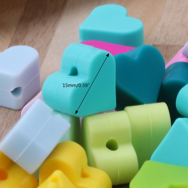 Bộ 10 Hạt Silicone Hình Trái Tim Làm Vòng Cổ DIY Cho Bé Gặm