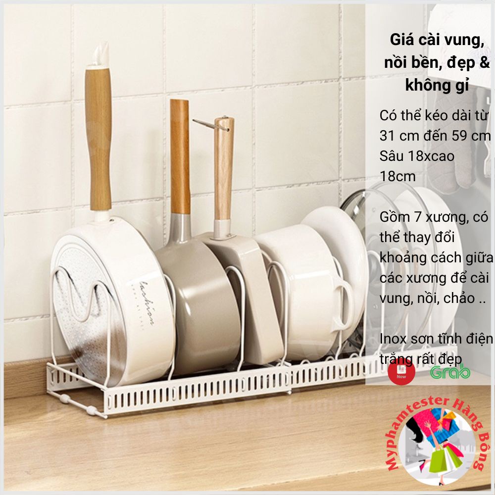 Kệ để nắp vung, nồi, chảo 7 xương điều chỉnh được độ dài