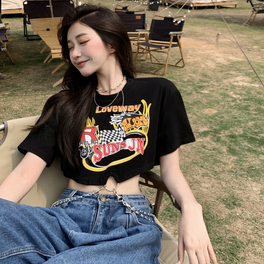 Áo thun tay ngắn in họa tiết phong cách retro dành cho nữ