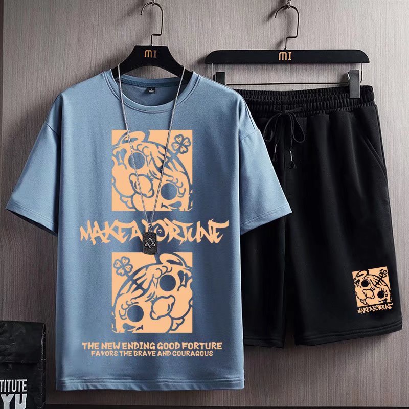 Bộ Quần Áo Ngắn Tay Phong Cách Nhật Bản Dễ Phối Đồ Thời Trang Mùa Hè Cho Nam Size M-8XL