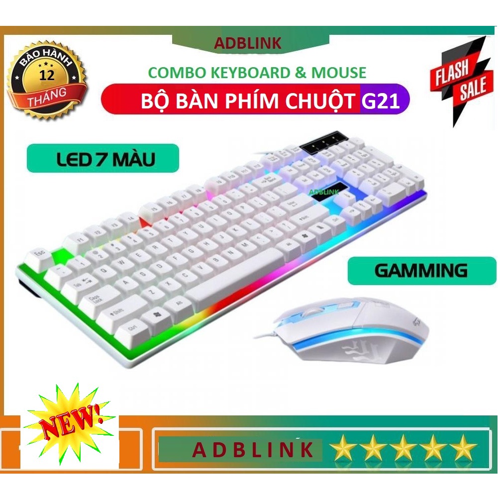 Bộ Bàn Phím kèm Chuột G21 ADBLink Có LED Giả Cơ , Chơi Game ( Màu Trắng )
