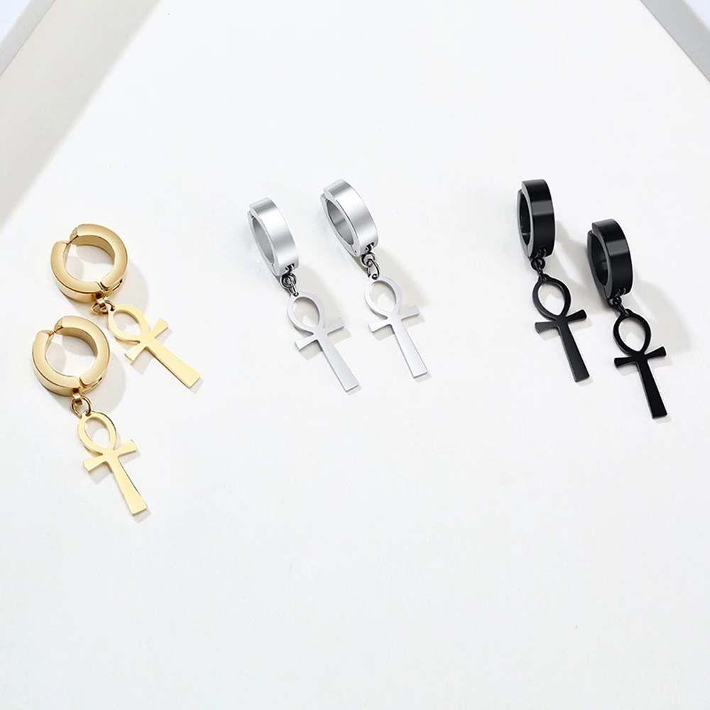 Khuyên Tai Vòng Bằng Thép Titan Hình Thánh Giá Phong Cách Ai Cập Hieroglyphs Hiphop Punk Thời Trang Cho Nam