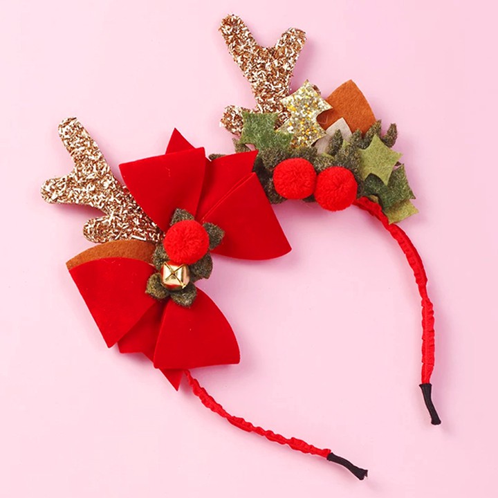 Băng đô cài tóc Noel hình sừng tuần lộc phối hoa trạng nguyên xinh lung linh mùa Giáng sinh BBShine - NOEL002