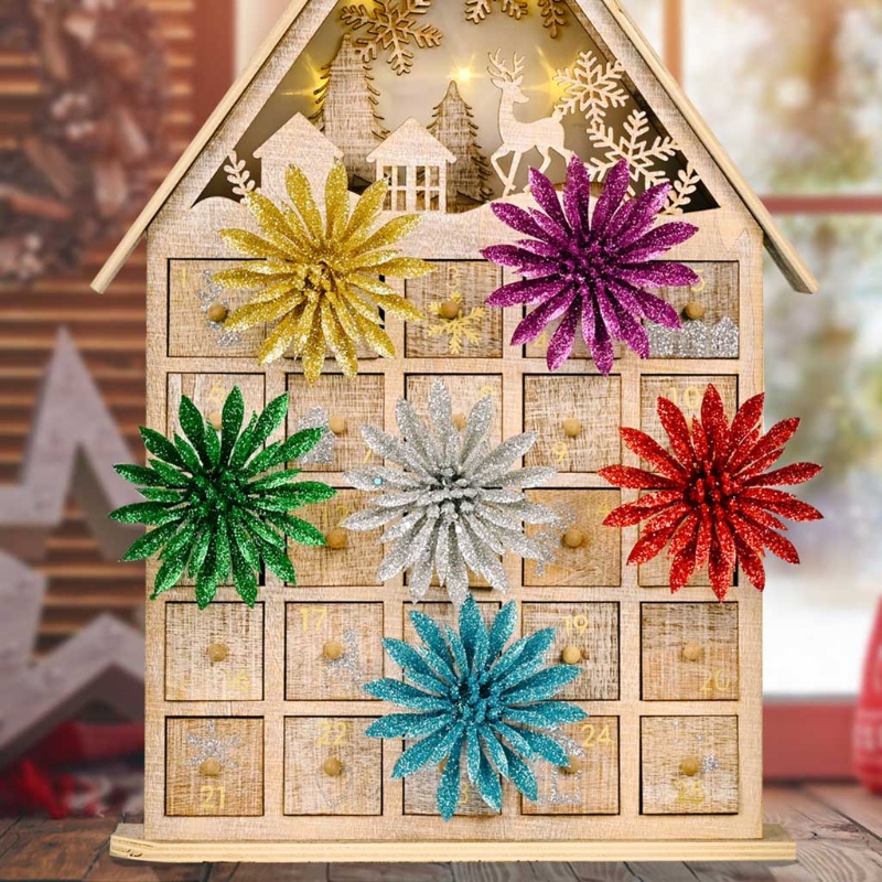 Set 6 hoa giả lấp lánh tiện dụng để trang trí vòng hoa giáng sinh DIY