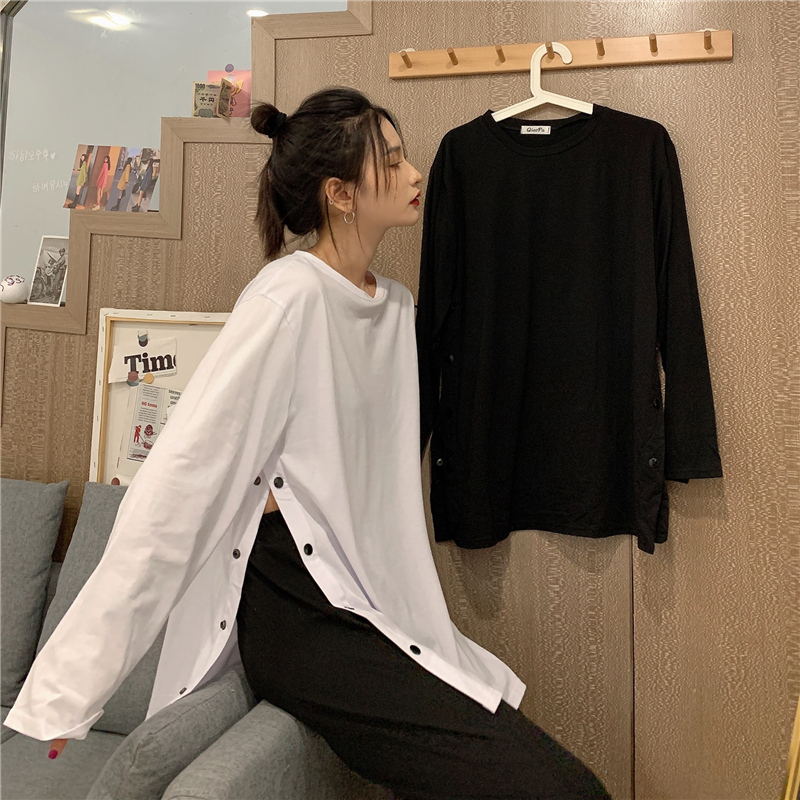 Áo Thun Tay Dài Màu Trơn Phong Cách Harajuku Cá Tính Cho Nữ
