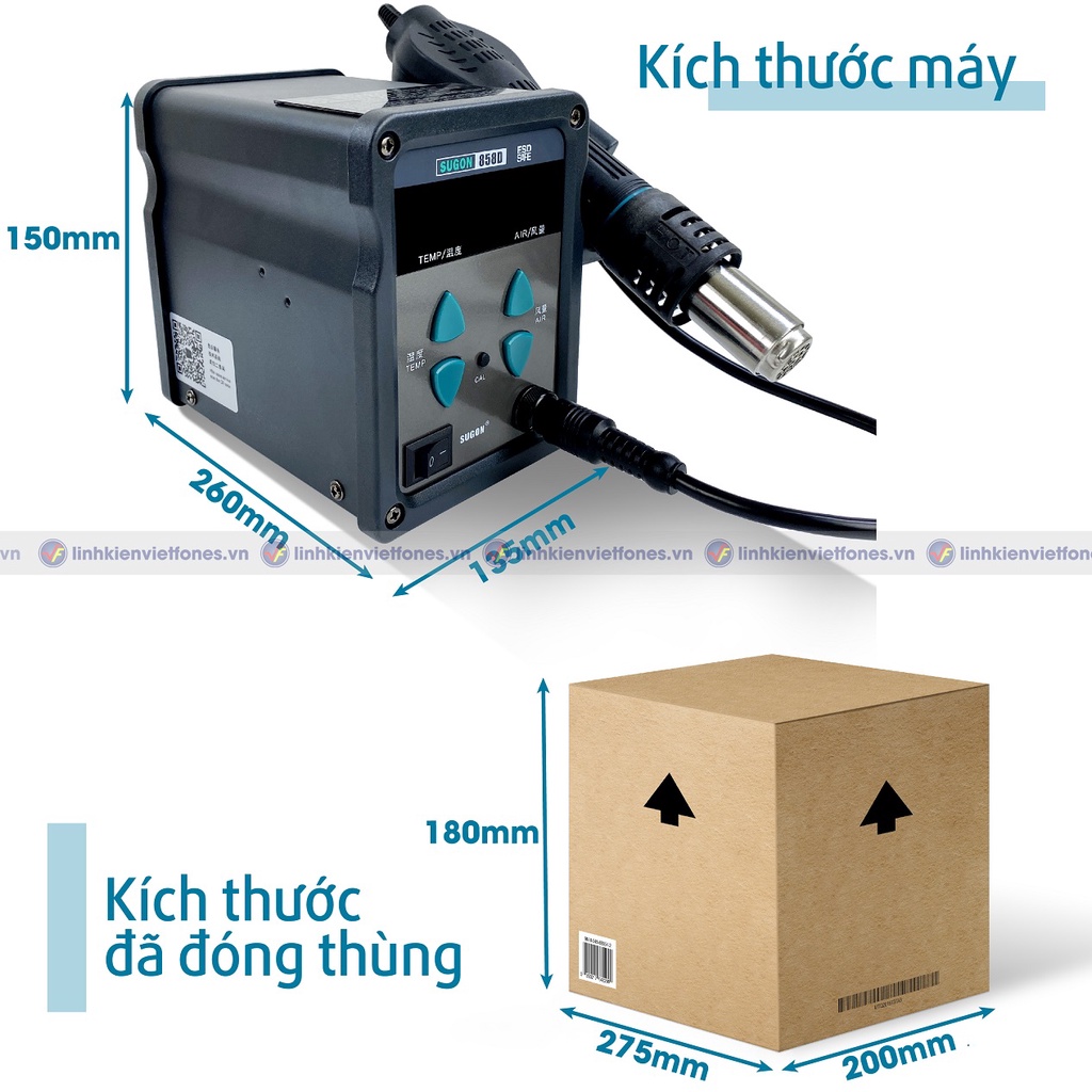 Máy khò Sugon 858D 700W, 100 – 500 độ, ngủ tự động