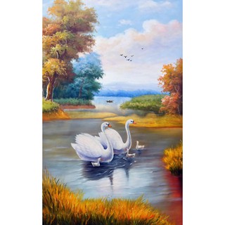 Tranh treo tường HD Gia đình thiên nga trắng HUD0446 KT 40 x 65 cm sassy