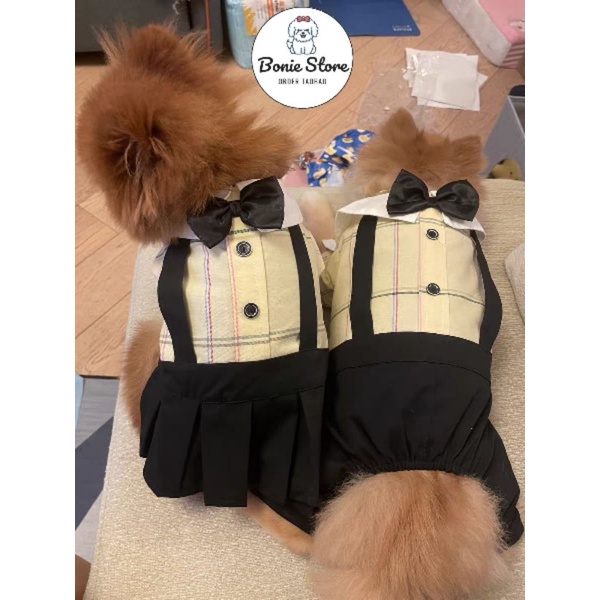 Áo Váy Cho Chó Mèo Thú Cưng Đính Nơ Kiểu Áo Yếm Dễ Thương Lịch Sự