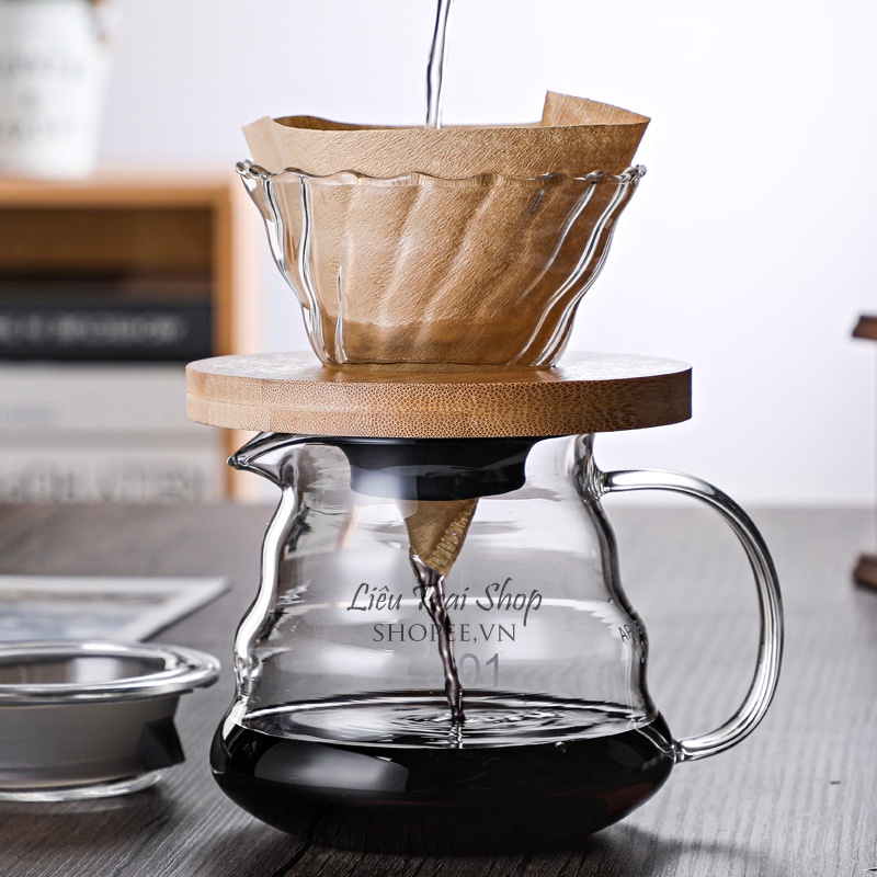 Bộ phễu v60 pha cà phê giấy lọc pour over thủy tinh