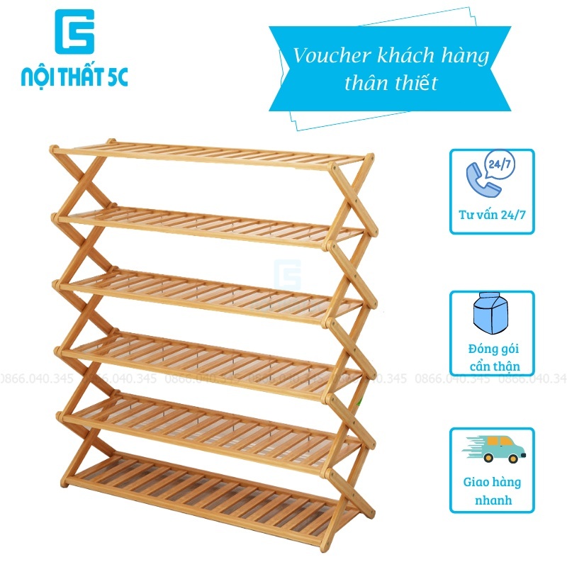 Kệ để chậu hoa cây cảnh kệ để giày dép đa năng gỗ tre gấp gọn