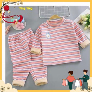 SBG12 - BỘ NỈ CHO BÉ KẺ NGANG LOGO THỎ - HỒNG XANH