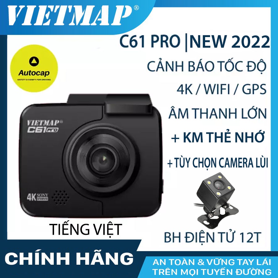Camera hành trình VIETMAP C61 Pro (bản 2022) cho xe ô tô kèm thẻ nhớ 32G, 64G Tặng ngay phần quà trị giá 200k