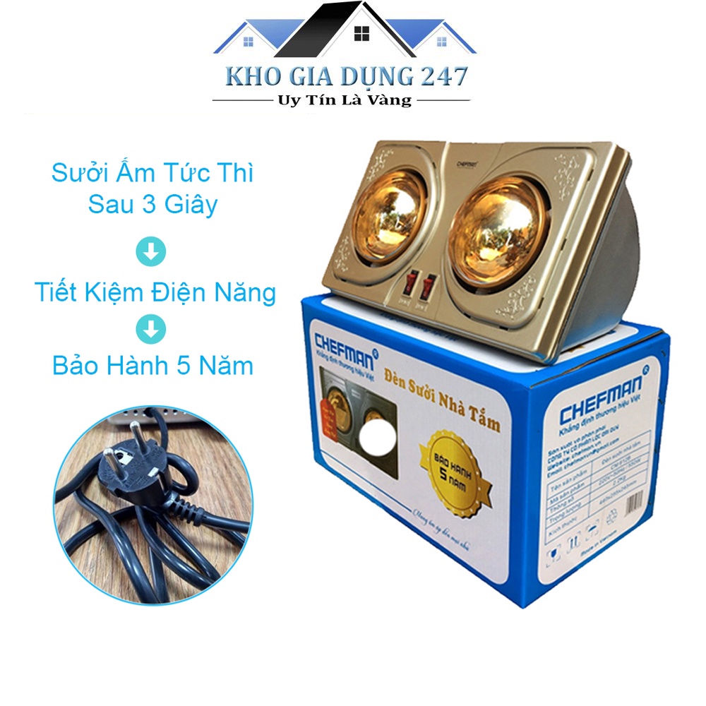 Đèn Sưởi Nhà Tắm 2 Bóng Hồng Ngoại Chefman CM - 612B✨ (BẢO HÀNH 5 NĂM), Tiết  Kiệm Điện Năng, An Toàn Cho Người Sử Dụng