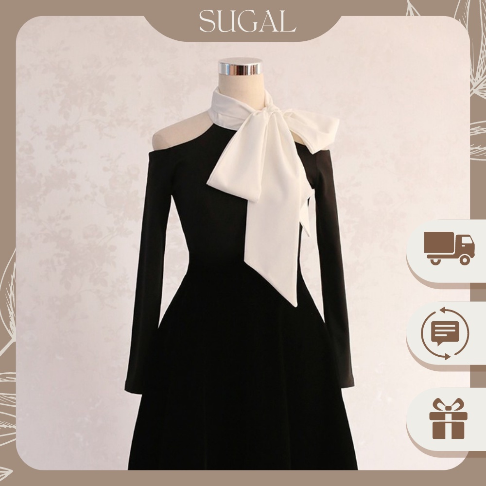 Váy Nữ Cao Cấp Cổ Nơ Khoét Vai Đuôi Váy Xòe Kiểu Dáng Hiện Đại Thời Trang Sugal VAY NU SG 0011