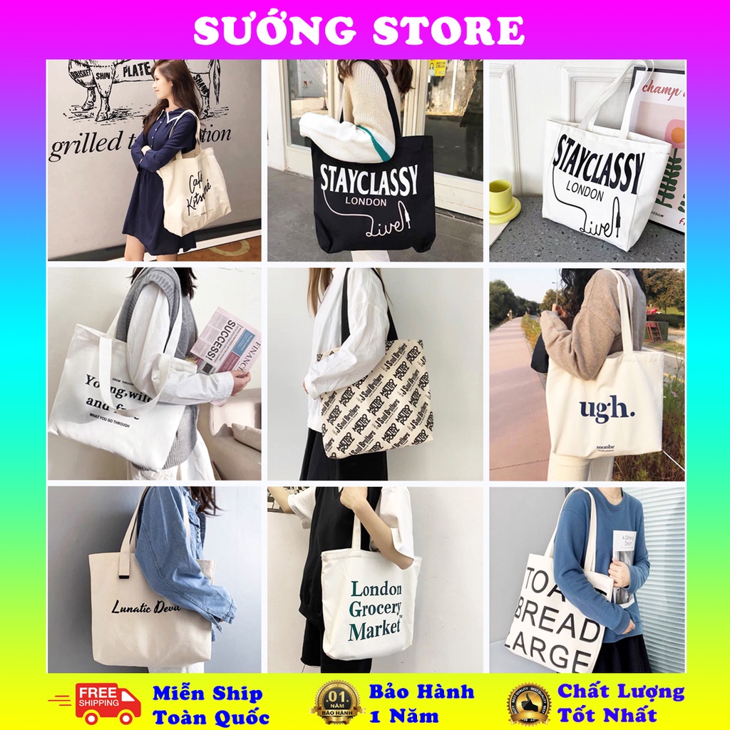 Túi tote đi học vải canvas phong cách Hàn Quốc , túi tote giá rẻ giới trẻ yêu thích , 37 x 39 x 27 cm