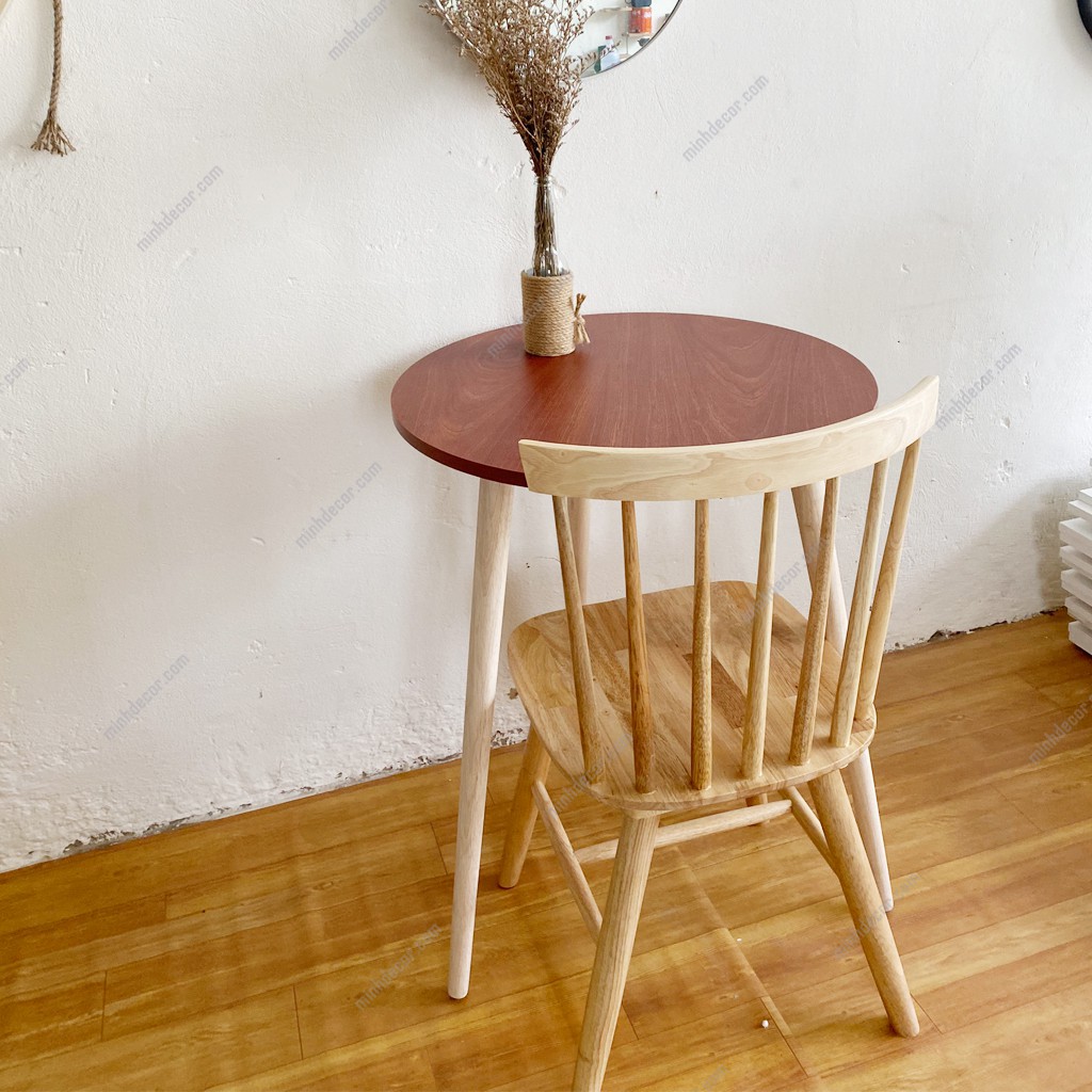 Bàn Ăn Bằng Gỗ Màu Vân Gỗ Nâu Đỏ Hình Tròn Bàn Cafe Bàn Ăn Vặt Chân Cao Không Kèm Ghế