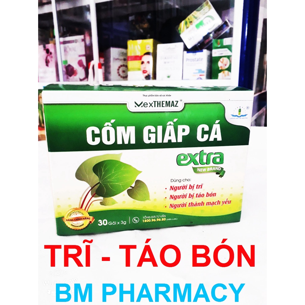 Gói uống CỐM GIẤP CÁ EXTRA (Hộp 30 gói), giảm các triệu chứng của trĩ và tăng sưc bền thành mạch; hỗ trợ nhuận tràng