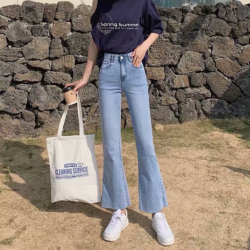 [Mã FATOP12 giảm 30K đơn 150K] Quần jeans nữ ống loe lưng cao dáng ôm Emilyshop Ulzzang