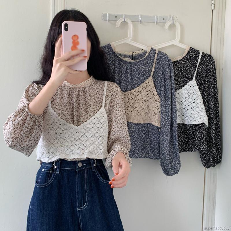 Áo Sơ Mi Tay Dài Chất Chiffon Hoạ Tiết Hoa Thiết Kế Thanh Lịch