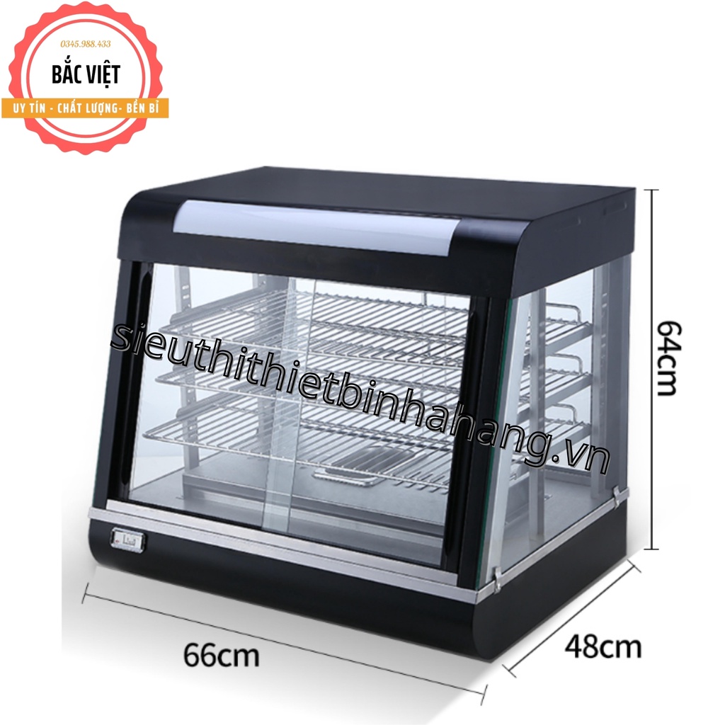 Tủ giữ nóng trưng bày thực phẩm loại 3 khay kính vuông BV 601 - Bảo hành 12 tháng