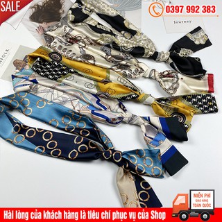 Khăn Turban Lụa Thắt Nơ Buộc Tóc Quàng Cổ , Khăn Buộc Túi Xách Lụa Dáng Dài 145x15cm Kiểu Pháp