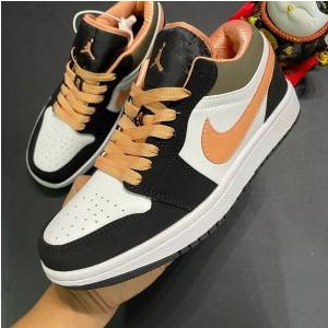 Giày thể thao jordan nâu cam cổ thấp, giày sneaker JD1 low peach nâu đen thấp cổ nam nữ hàng cao cấp