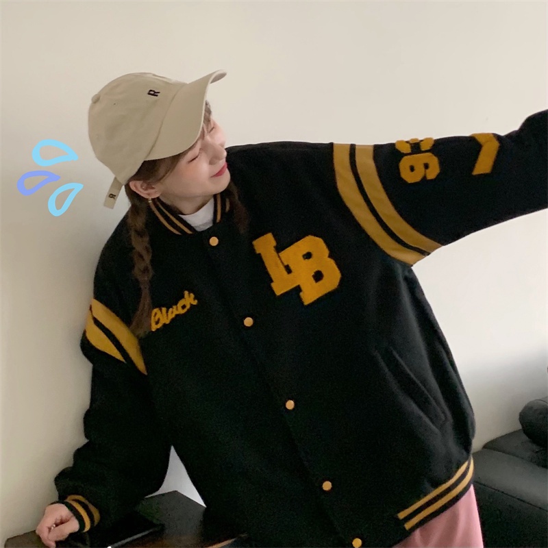 【ZHELIHANGFEI】Áo Khoác Bóng Chày Dáng Rộng Phong Cách Thời Trang Mỹ Dành Cho Cặp Đôi