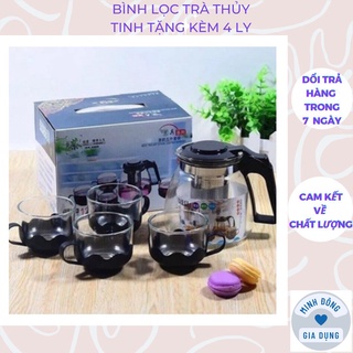 Bộ Bình Pha Trà Thủy Tinh Lưới Lọc Inox Hàng Đẹp, Chất Liệu Cao Cấp SIÊU THỊ THIÊN NHIÊN Kèm 4 Cốc