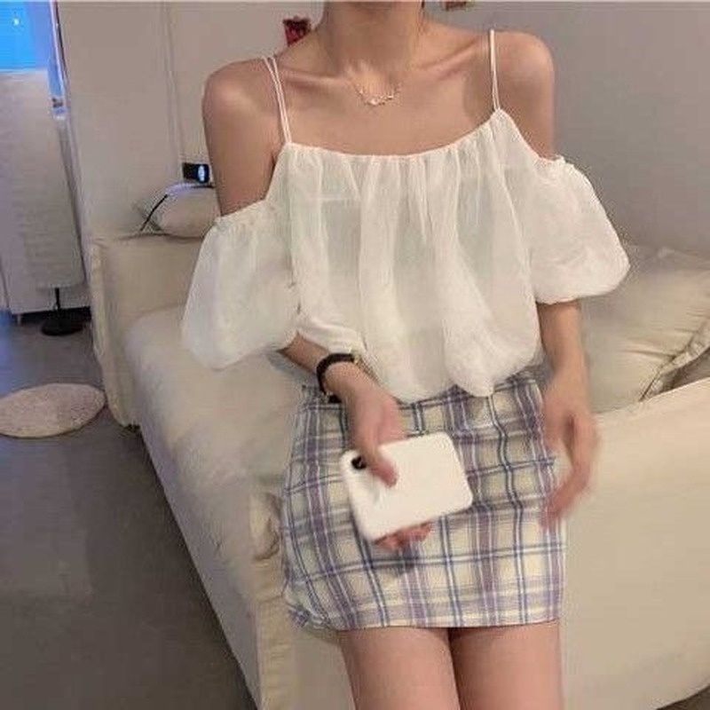 Áo Chiffon Cổ Vuông Hở Vai Thời Trang Mùa Hè Dành Cho Nữ