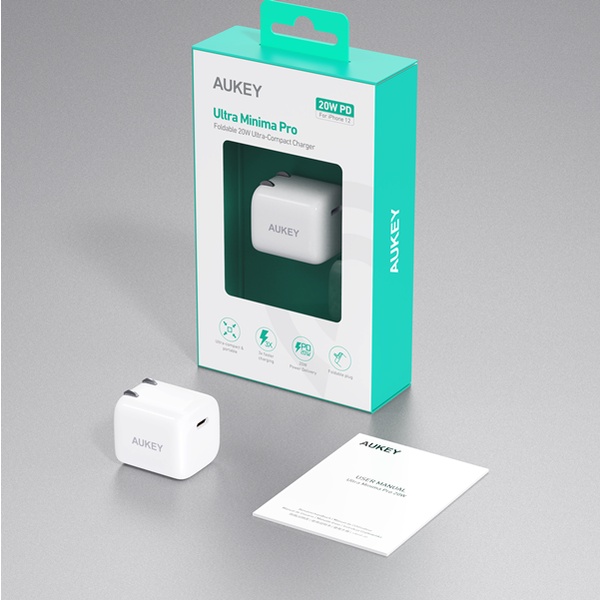 Cốc Sạc Nhanh 20W Omnia Aukey PA-B1 Pro Công Nghệ GAN 2 Trong 1 PD 20W + QC 18W - Chính Hãng