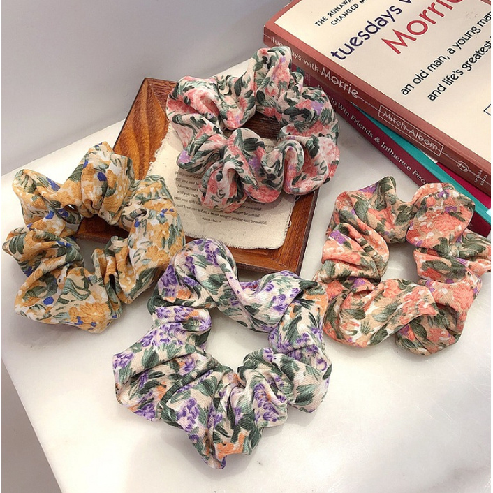 Dây buộc tóc Scrunchies thêu hoa Vintage HD55